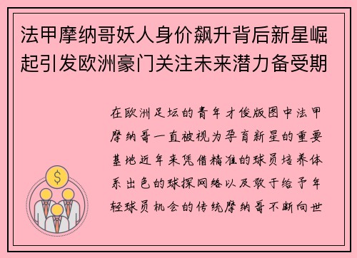 法甲摩纳哥妖人身价飙升背后新星崛起引发欧洲豪门关注未来潜力备受期待